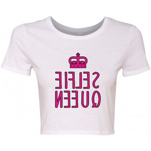 Crop Top Ladies Selfie Queen Crown Pink Reverse T-Shirt