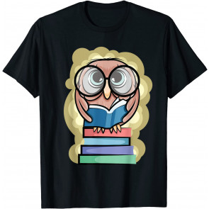 Cute Animals Owl Reading Books Cartoon T-Shirt