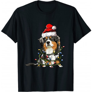 Cute Australian Shepherd Santa Christmas Tree Lights Xmas T-Shirt