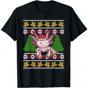 Cute Axolotl Ugly  Christmas Lights Santa Hat Kawaii T-Shirt