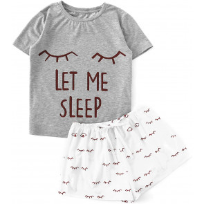 Cute Cartoon Print Closed Eyes Print T-Shirt