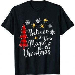 Cute Casual Believe In Magic Of Christmas Tree Buffalo Plaid T-Shirt