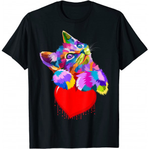 Cute Cat Pet Lovers Colorful Art Kitten Owner Dripping Heart T-Shirt
