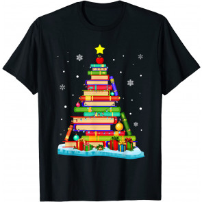 Cute Christmas Library Tree Xmas Trees From Book & Librarian T-Shirt