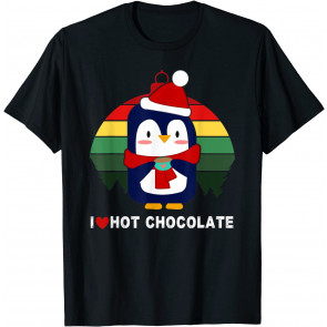 Cute Christmas Penguin In Santa Hat Drinking Hot Chocolate T-Shirt