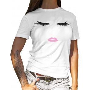 Cute Eyelashes Pink Lips Trendy T-Shirt