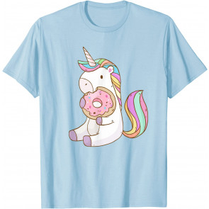 Cute Hungry Unicorn Munching On Yummy Donut T-Shirt