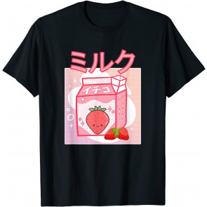 Cute Pink Strawberry Milk Japanese Kawaii Retro 90s Anime T-Shirt