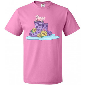 Cute Shy Pig In Purple Boots T-Shirt