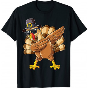 Dabbing Turkey Thanksgiving Day Pilgrim Boys Girls T-Shirt