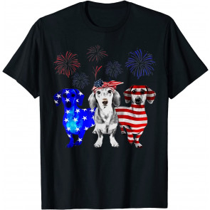 Dachshund Dogs Patriotic American Flag Fireworks 4th Of July T-Shirt