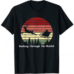 Dashing Through The Merlot Santa Sleigh Wine Drinking Pun T-Shirt