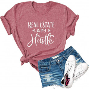 DauocieWomensRealEstateisMyHustleLetterPrintShortSleeveTShirtCasualNoveltyHouseGraphicTeesTops T-Shirt