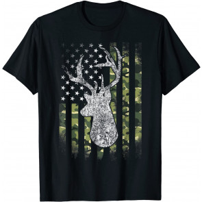Deer Whitetail Buck American Camo US Flag Deer T-Shirt