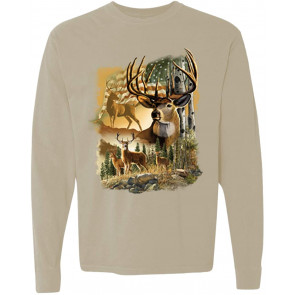 Deers In Mountains Patriotic American Flag T-Shirt