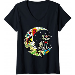 Dia De Los Muertos Halloween Sugar Skull Cat Cinco De Mayo T-Shirt