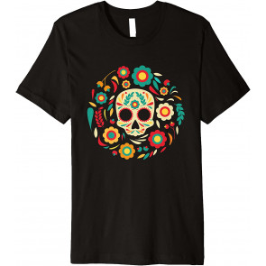 Dia De Los Muertos Sugar Skull Colorful Flowers T-Shirt