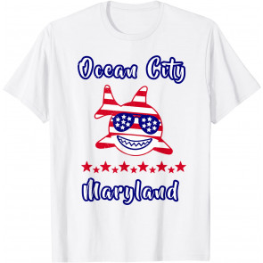 Distressed Ocean City Maryland Patriotic Baby Shark Flag T-Shirt