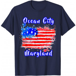 Distressed Ocean City MD Patriotic American Flag Vacation T-Shirt