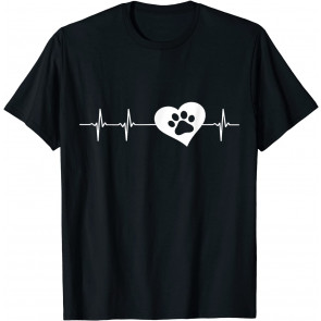 Dog Animal Pet Rescue Heart Beat Paw Print  T-Shirt