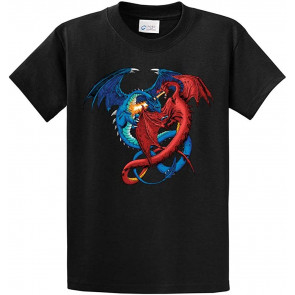 Dragon Red And Blue Dragons Fighting Fantasy Mythical Mother Draco Fire Breathing Serpent T-Shirt