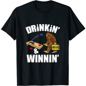 Drinking & Winning Bigfoot Playing Cornhole T-Shirt