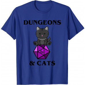 Dungeons And Cats, Nerdy RPG Cat Dragon D20 Dice, Men, Women T-Shirt