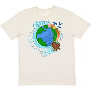 Earth Day Turtle Planet With Waves And Birds T-Shirt