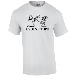 Paul Movie Evolve This! Jesus Shooting Darwin Light Blue T-Shirt