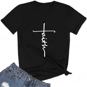 Faith Graphic V-Neck Cute T-Shirt