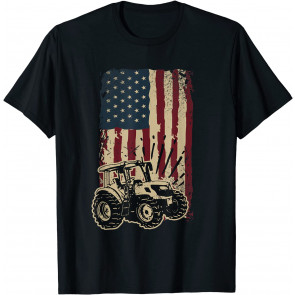 Farm Tractors USA Flag Patriotic Farming Gift T-Shirt