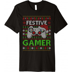 Festive Gamer Xmas Lighting Ugly Santa Video Game Christmas T-Shirt