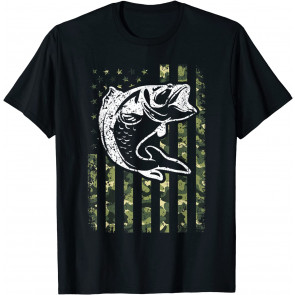 Fishing Camouflage American Flag Bass Fisherman T-Shirt