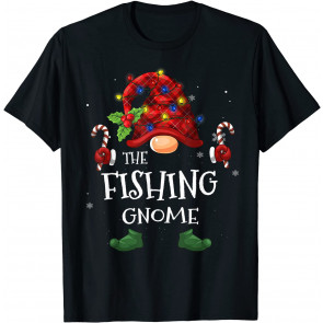 Fishing Gnome Buffalo Plaid Christmas Tree Light T-Shirt
