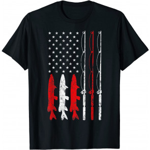 Fishing Rod American Flag Vintage Fishing Gift For Fisherman T-Shirt