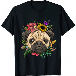 Floral Pug Dog Spring Nature Dog Lovers T-Shirt