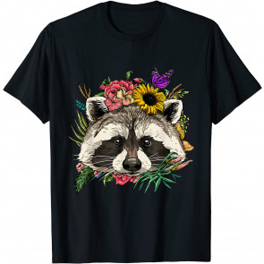 Floral Raccoon Spring Nature Raccoon Lovers Women Men T-Shirt