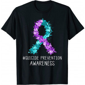 Floral Teal Purple Ribbon Suicide Prevention Awareness T-Shirt