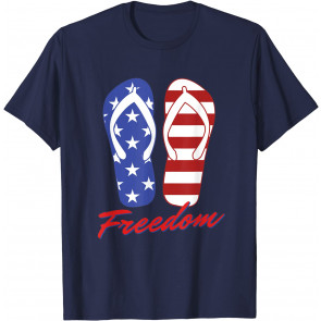 Freedom Red White & Blue Flag Flip Flops, Patriotic Summer T-Shirt