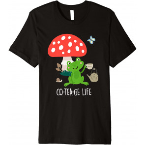 Frog Drinking Tea Cottagecore Aesthetic Mushroom Frog T-Shirt