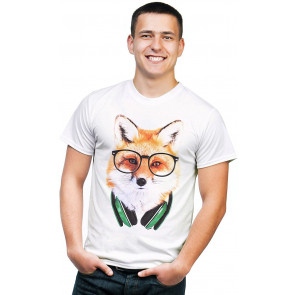 Funky Nerdy DJ Fox With Headphones & Glasses Graphic Printed T-Shirt