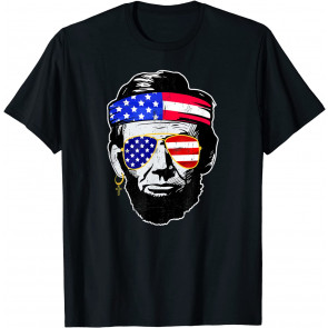 Funny Abe Lincoln 4th Of July American Flag Sunglasses T-Shirt