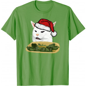 Funny Arguing White Cat Meme In Santa Hat Christmas T-Shirt