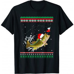 Funny Bass Fishing Santa Hat Christmas Pajama Fishermen T-Shirt