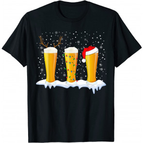 Funny Beer Glasses Drinking Lover Christmas Lights Xmas Snow T-Shirt