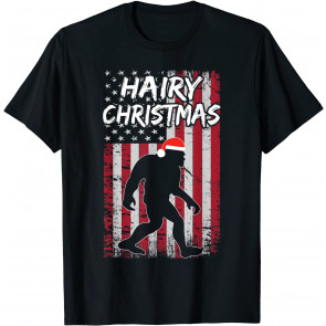 Funny Bigfoot Hairy Christmas USA American Flag Patriotic T-Shirt