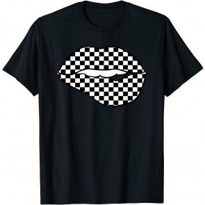 Funny Checkered Black White Lip Gift Cute Checkerboard Women T-Shirt