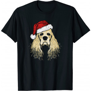 Funny Cute Cocker Spaniel In Santa Hat Christmas T-Shirt