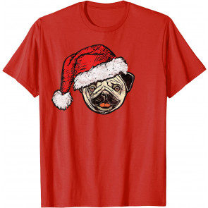 Funny Cute Smiling Pug Face Santa Hat Christmas  T-Shirt