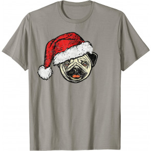 Funny Cute Smiling Pug In Santa Claus Hat Christmas T-Shirt
